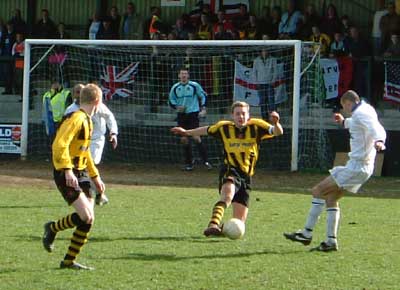 Webb brings ball clear against Bedford